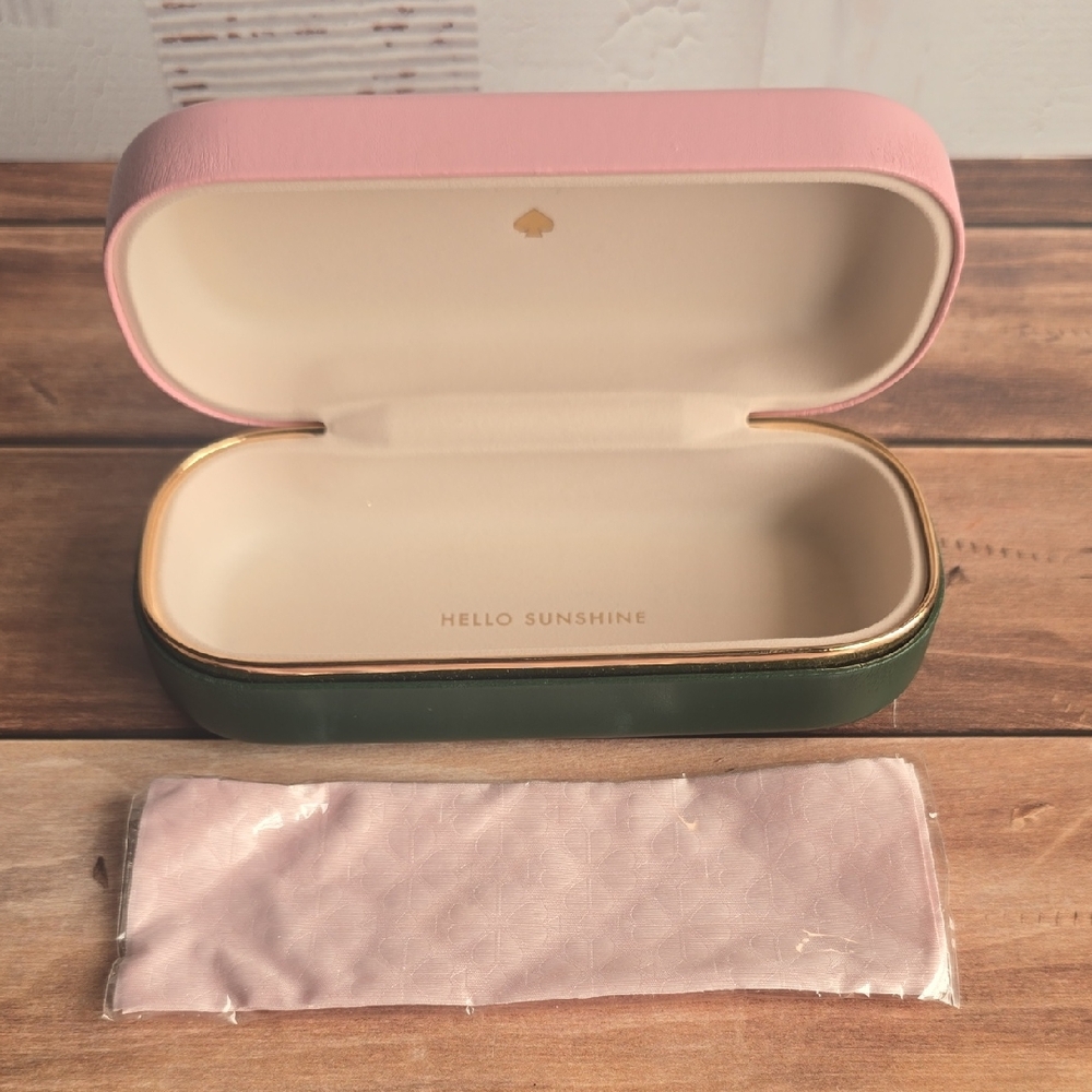 Kate Spade Pink and Green Eyeglass Case with Gold Trim